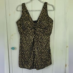 Gold Foil Dot Twist Front Pull-on Swim Dress